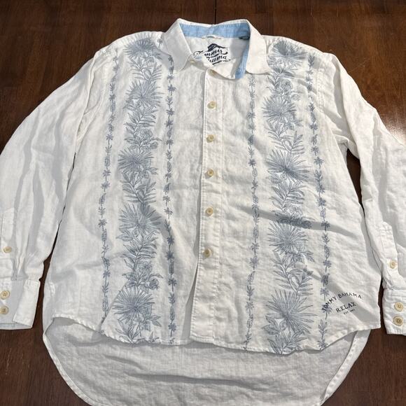 Tommy Bahama Relax Floral Long Sleeve Button Up Shirt Men's XL 100% Linen - Picture 1 of 10